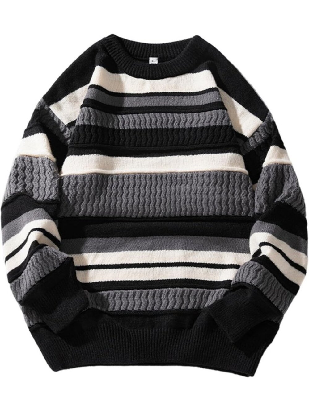 Vintage Oversized Striped Knit Pullover Sweater for Men - Cozy Crewneck Style